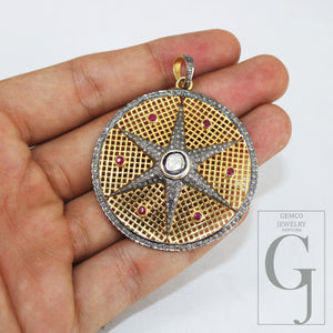 Starburst Ruby Red Pendant Pave Diamond Rosecut Pendant 925 Sterling Silver Pendant Handmade Pendant Diamond Star Rose Cut Charm Pendant