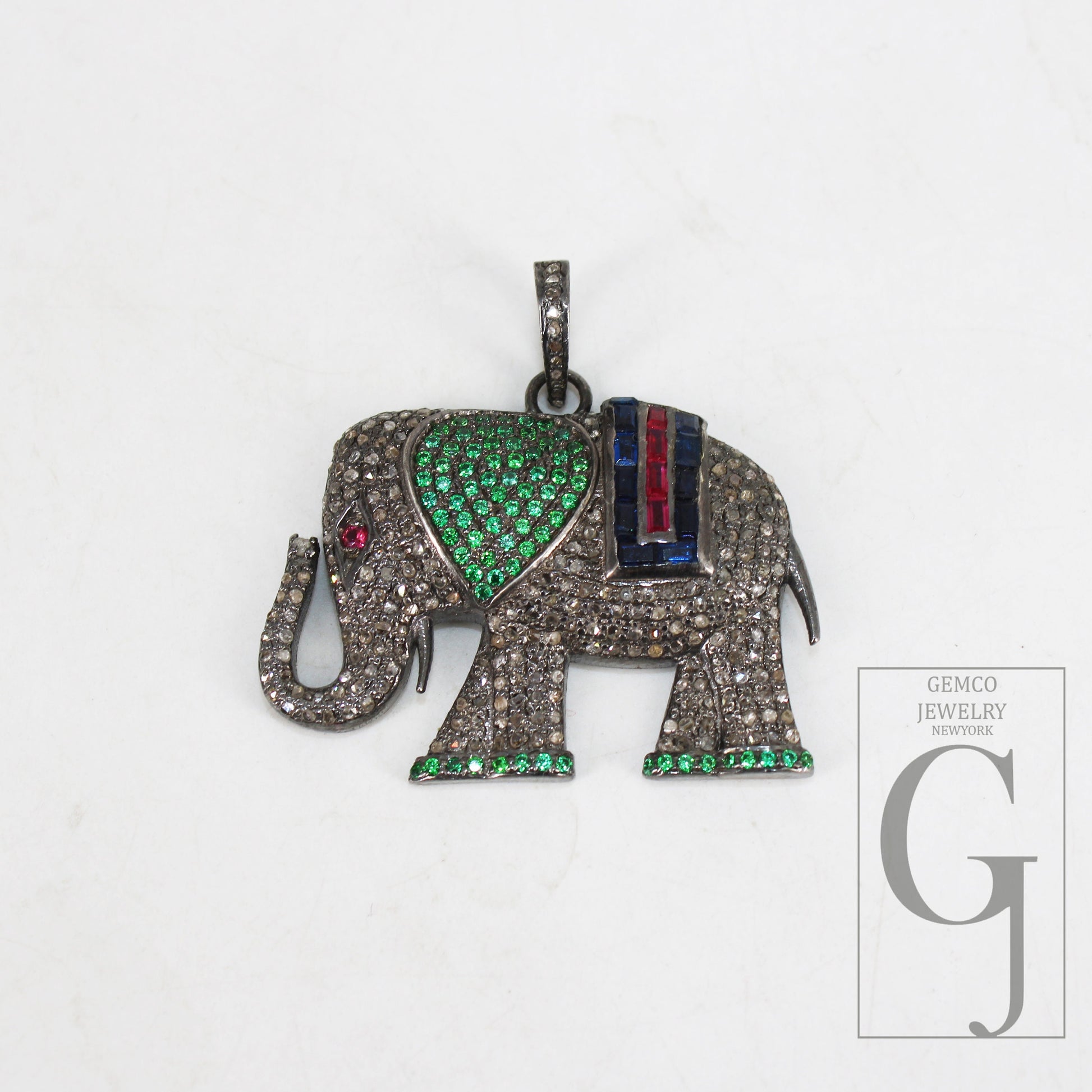 Beautiful Designed Elephant Shaped Rosecut Pave Diamond Pendant 925 Sterling Silver Handmade Finish Diamond Pendant Jewelry