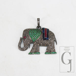 Beautiful Designed Elephant Shaped Rosecut Pave Diamond Pendant 925 Sterling Silver Handmade Finish Diamond Pendant Jewelry