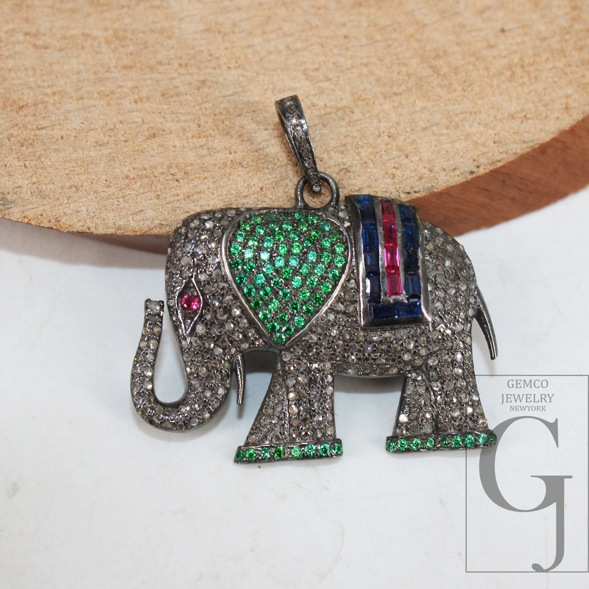Beautiful Designed Elephant Shaped Rosecut Pave Diamond Pendant 925 Sterling Silver Handmade Finish Diamond Pendant Jewelry