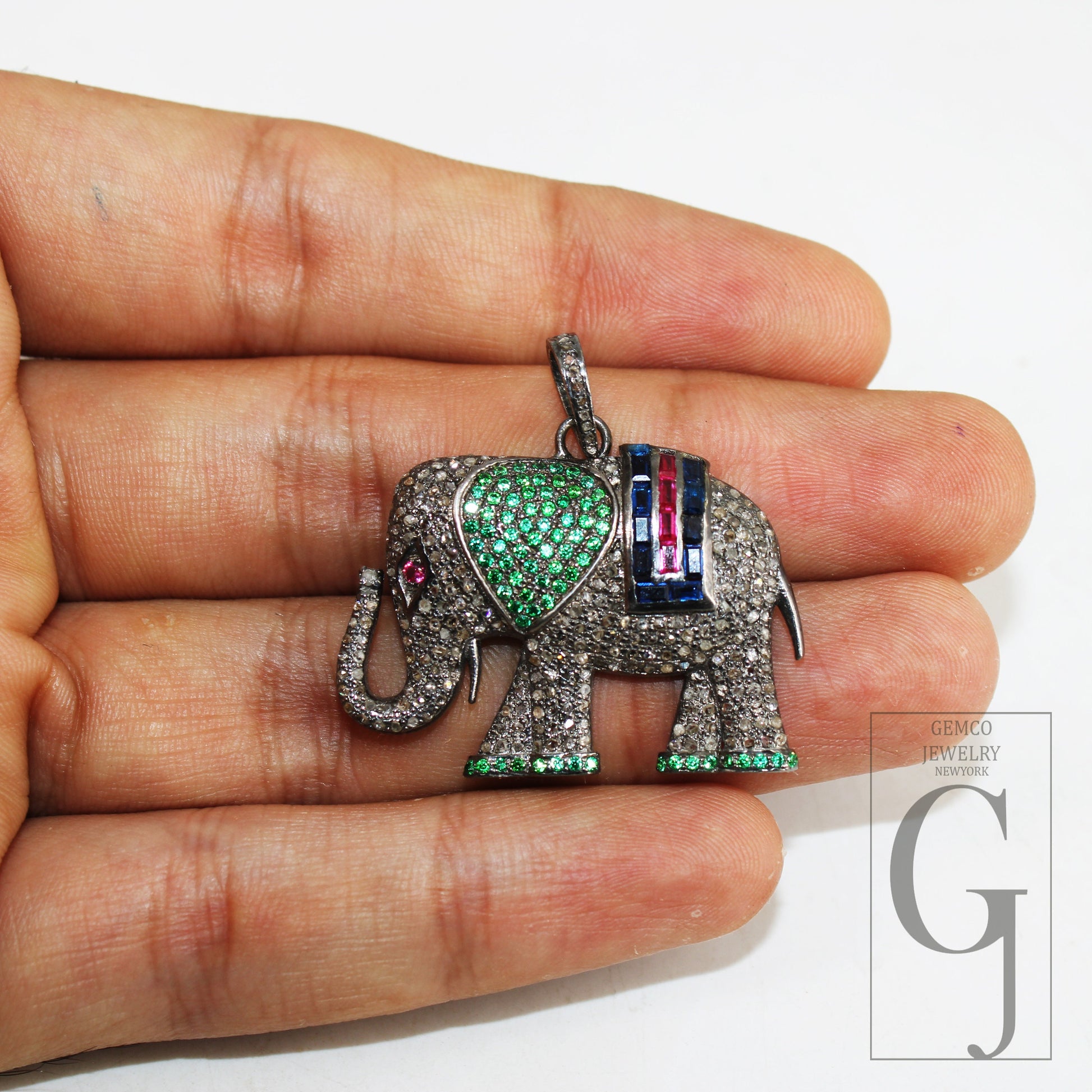 Beautiful Designed Elephant Shaped Rosecut Pave Diamond Pendant 925 Sterling Silver Handmade Finish Diamond Pendant Jewelry