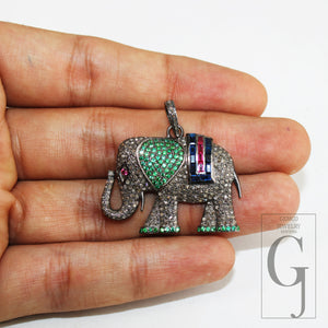 Beautiful Designed Elephant Shaped Rosecut Pave Diamond Pendant 925 Sterling Silver Handmade Finish Diamond Pendant Jewelry