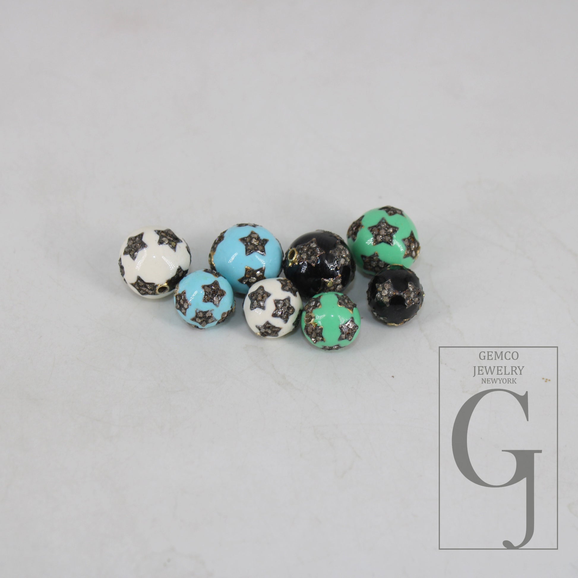 12mm 8mm Size Enameling Designer Star Beads Rosecut Pave Diamond Bead 925 Sterling Silver Handmade Finish Enameling Beads Diamond Bead