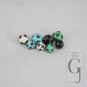 12mm 8mm Size Enameling Designer Star Beads Rosecut Pave Diamond Bead 925 Sterling Silver Handmade Finish Enameling Beads Diamond Bead