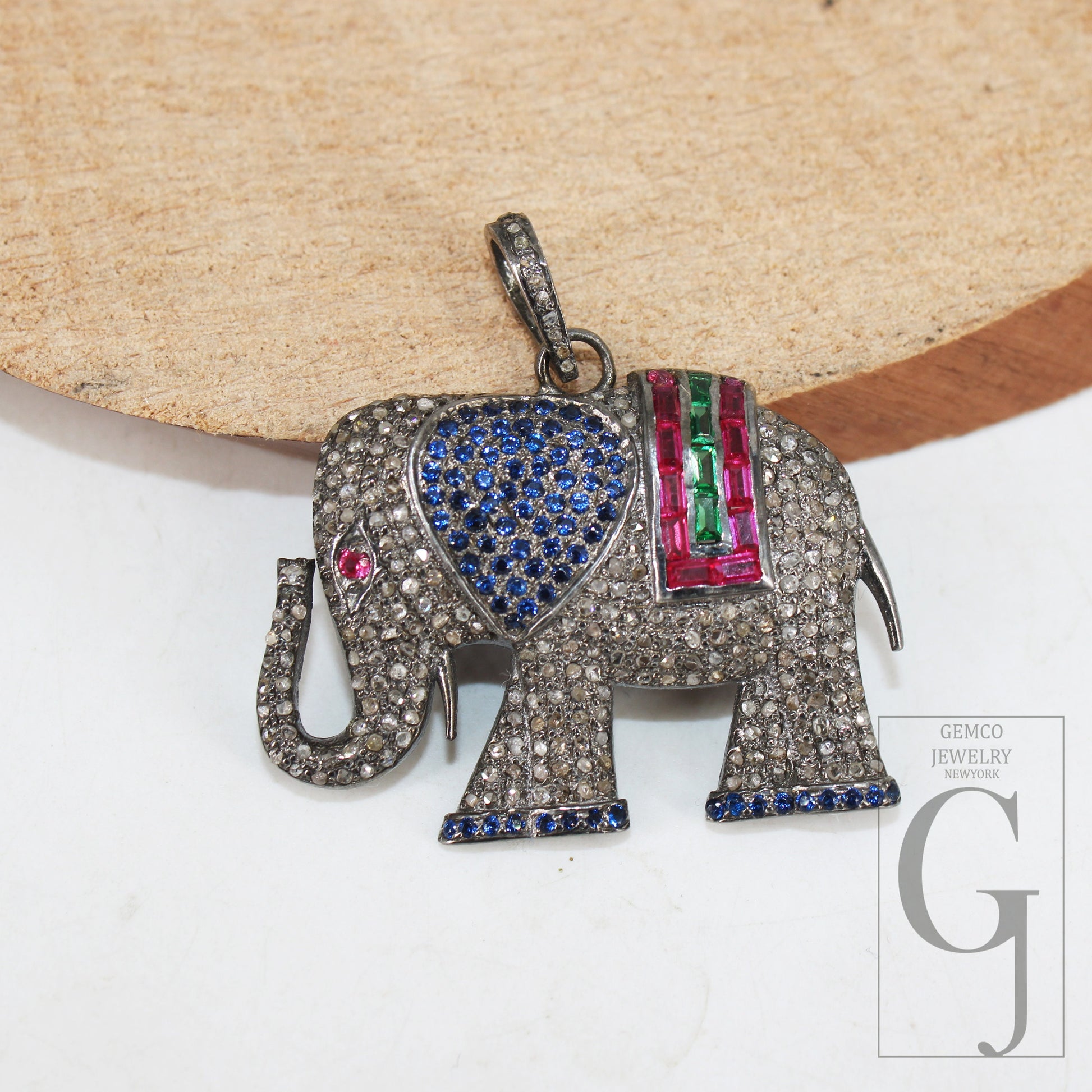 Beautiful Designed Elephant Shaped Rosecut Pave Diamond Pendant 925 Sterling Silver Handmade Finish Diamond Pendant Jewelry