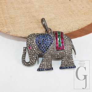 Beautiful Designed Elephant Shaped Rosecut Pave Diamond Pendant 925 Sterling Silver Handmade Finish Diamond Pendant Jewelry
