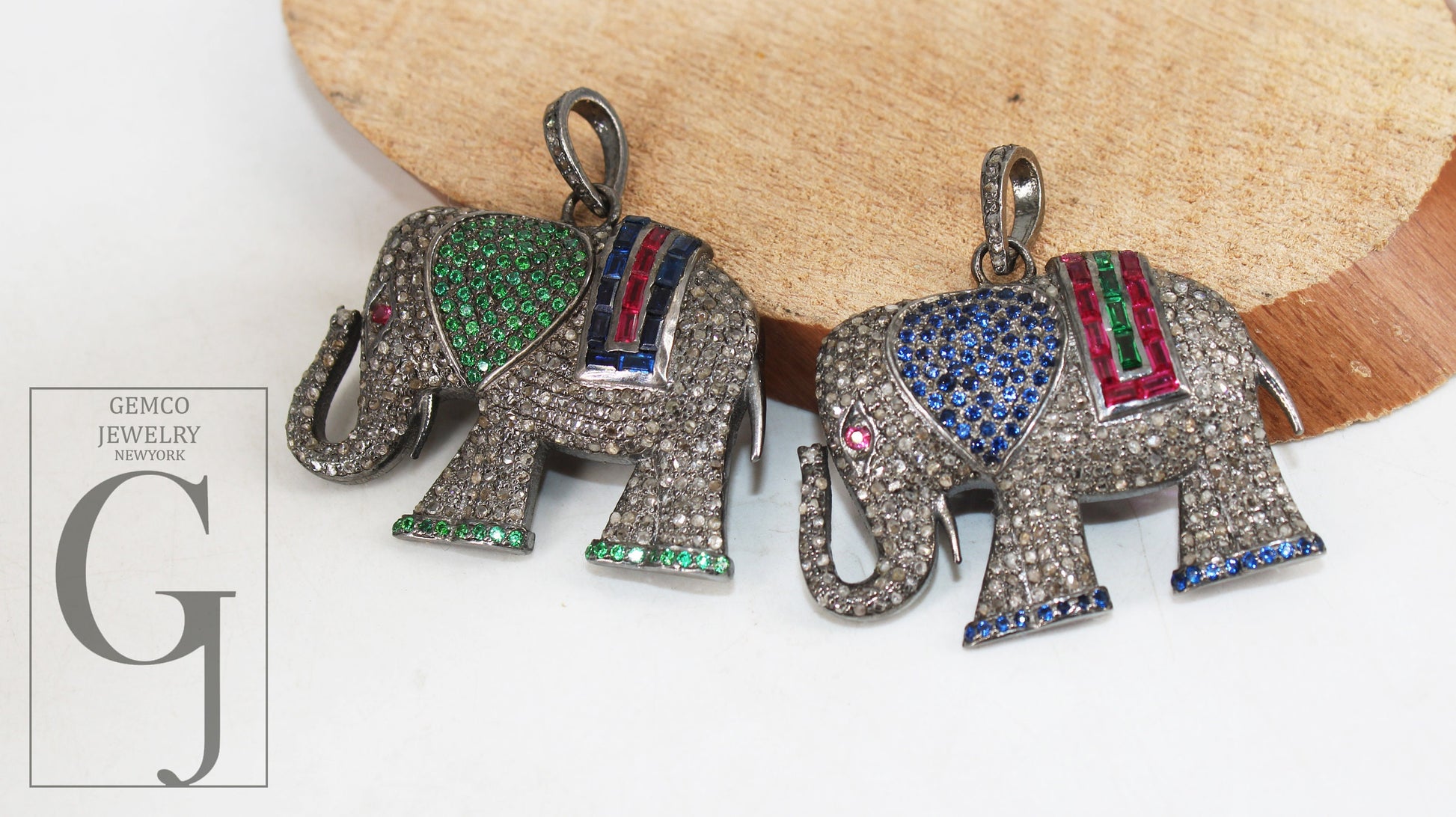 Beautiful Designed Elephant Shaped Rosecut Pave Diamond Pendant 925 Sterling Silver Handmade Finish Diamond Pendant Jewelry