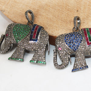 Beautiful Designed Elephant Shaped Rosecut Pave Diamond Pendant 925 Sterling Silver Handmade Finish Diamond Pendant Jewelry