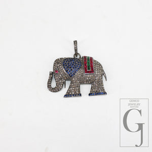 Beautiful Designed Elephant Shaped Rosecut Pave Diamond Pendant 925 Sterling Silver Handmade Finish Diamond Pendant Jewelry