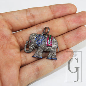 Beautiful Designed Elephant Shaped Rosecut Pave Diamond Pendant 925 Sterling Silver Handmade Finish Diamond Pendant Jewelry