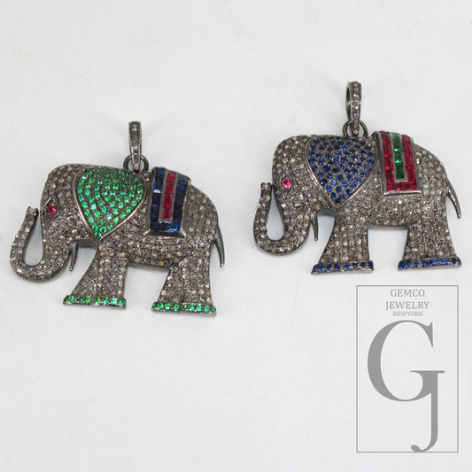 Beautiful Designed Elephant Shaped Rosecut Pave Diamond Pendant 925 Sterling Silver Handmade Finish Diamond Pendant Jewelry