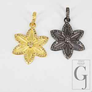 1pc Daisy flower shape designer pendant flower Rocecut pave diamond pendant 925 sterling silver handmade antique finish diamond jewelry