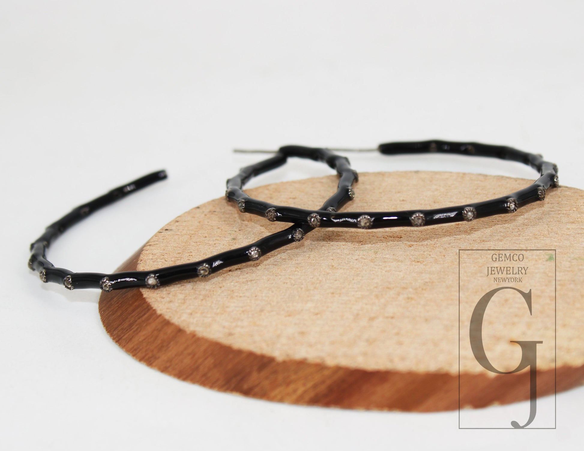 Black Enamel Hoop Earring Designer Hoop Earring Rosecut Pave Diamond Earring 925 Sterling Silver Handmade Silver Finish Diamond Boho Earring