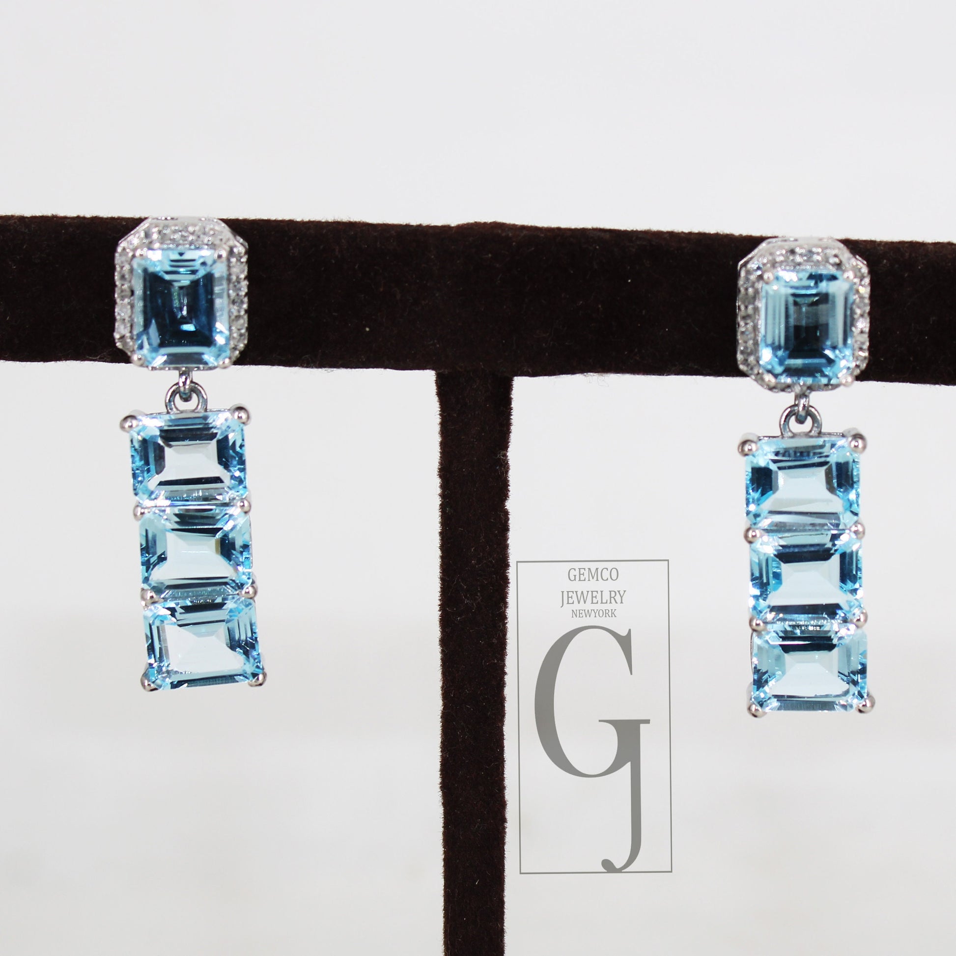 One of a kind Blue topz emerald cut earring designer Rosecut pave diamond earring 925 sterling silver handmade silver finish diamond earring