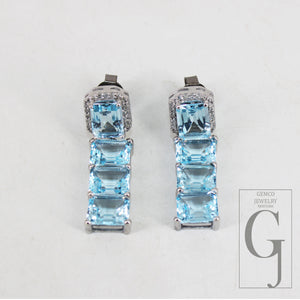 One of a kind Blue topz emerald cut earring designer Rosecut pave diamond earring 925 sterling silver handmade silver finish diamond earring