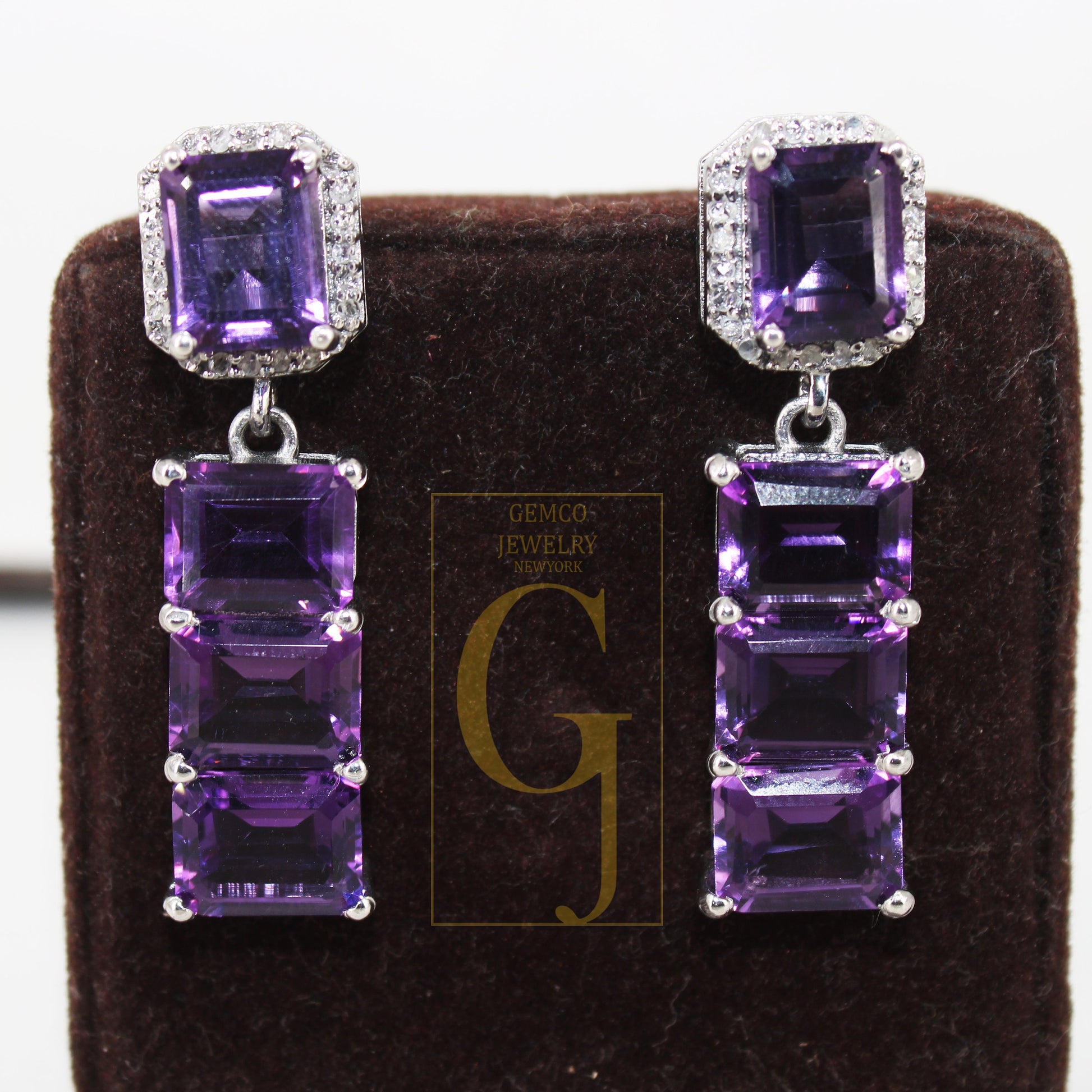 Very Beautiful Amethyst emerald cut earring designer Rosecut pave diamond earring 925 sterling silver handmade silver finish diamond earring