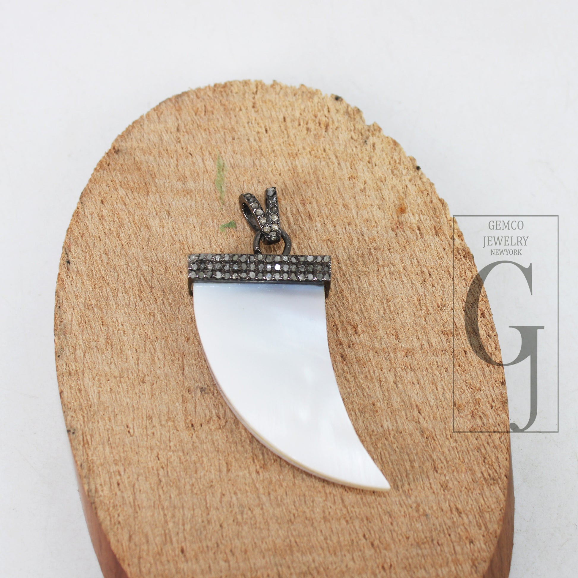 Mother of pearl tiger tooth pendant designer Rosecut pave diamond pendant 925 sterling silver handmade finish diamond charm necklace pendant