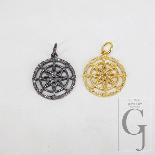 Antique Finish Star Pendant Designer Rosecut Pave Diamond Pendant 925 Sterling Silver Handmade Finish Diamond Charms Necklace Pendant