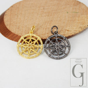 Antique Finish Star Pendant Designer Rosecut Pave Diamond Pendant 925 Sterling Silver Handmade Finish Diamond Charms Necklace Pendant