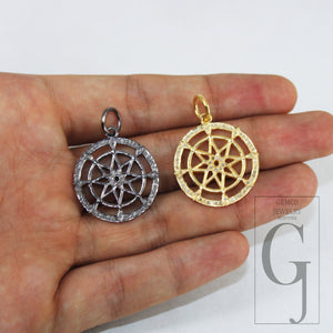 Antique Finish Star Pendant Designer Rosecut Pave Diamond Pendant 925 Sterling Silver Handmade Finish Diamond Charms Necklace Pendant