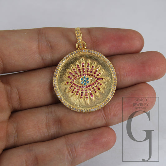 14k gold finish evil eye pendant designer Rosecut pave diamond pendant 925 sterling silver handmade finish diamond charms necklace pendant
