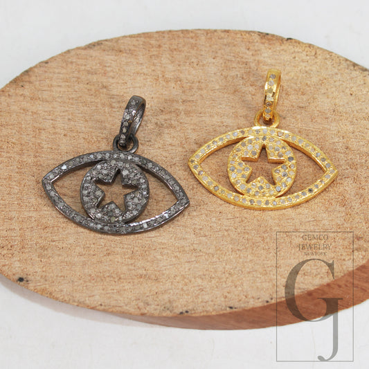 Very beautiful star eye designer pendant Rosecut pave diamond pendant 925 sterling silver handmade finish diamond charms necklace pendant