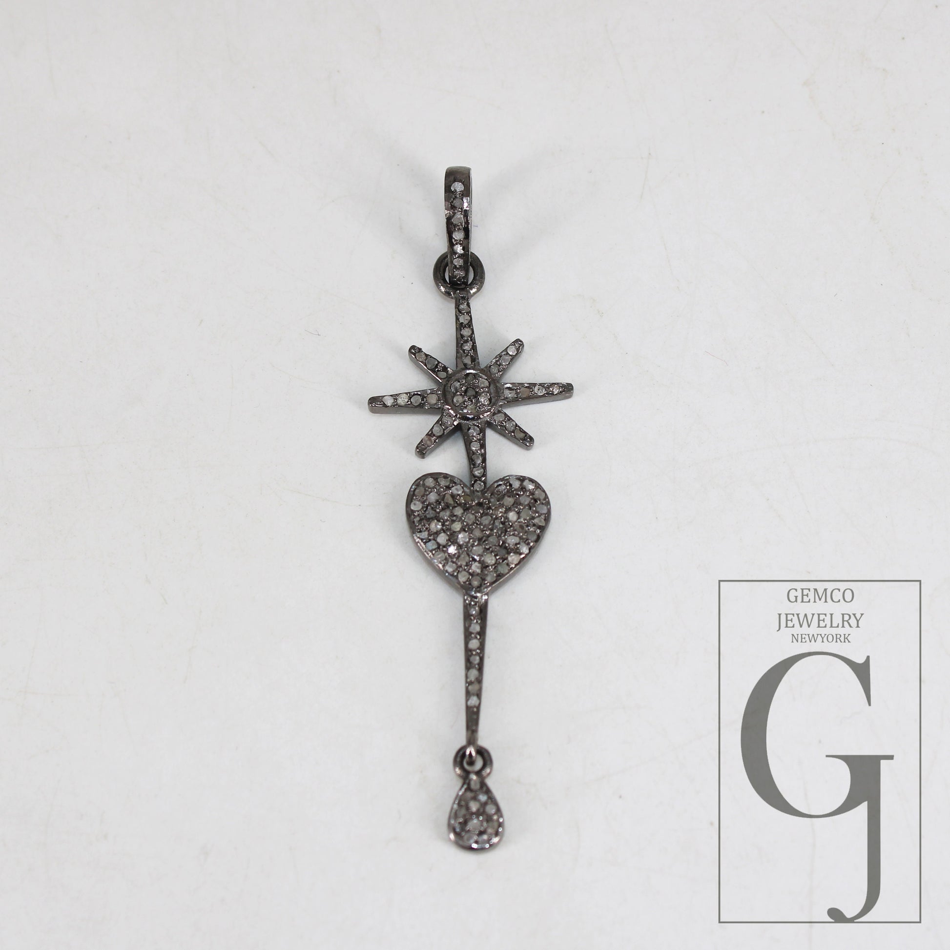 Antique Look Heart Pendant Rosecut Pave Diamond Pendant 925 Sterling Silver Handmade Finish Diamond Charms Necklace Pendant