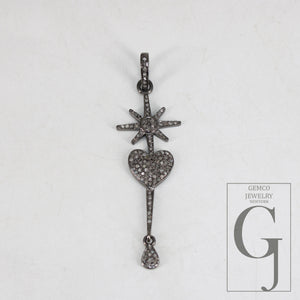 Antique Look Heart Pendant Rosecut Pave Diamond Pendant 925 Sterling Silver Handmade Finish Diamond Charms Necklace Pendant