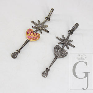 Antique Look Heart Pendant Rosecut Pave Diamond Pendant 925 Sterling Silver Handmade Finish Diamond Charms Necklace Pendant