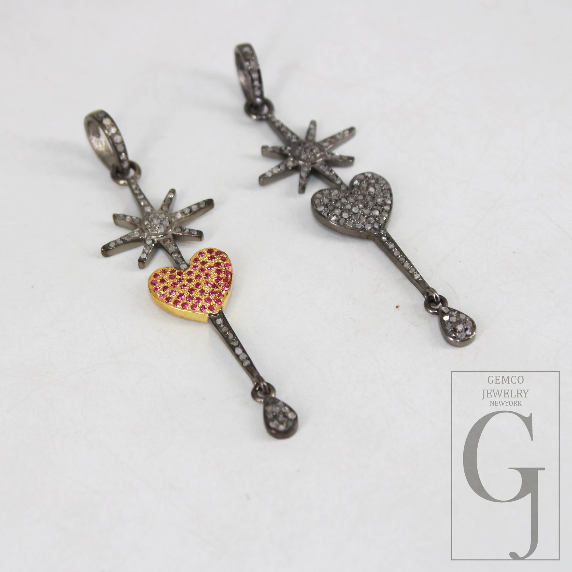 Antique Look Heart Pendant Rosecut Pave Diamond Pendant 925 Sterling Silver Handmade Finish Diamond Charms Necklace Pendant