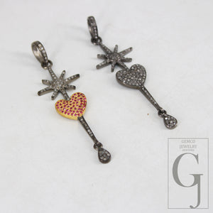Antique Look Heart Pendant Rosecut Pave Diamond Pendant 925 Sterling Silver Handmade Finish Diamond Charms Necklace Pendant