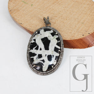 Very beautiful black septarian pendant Rosecut pave diamond pendant 925 sterling silver handmade finish diamond charms necklace pendant