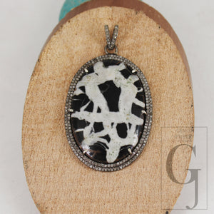 Very beautiful black septarian pendant Rosecut pave diamond pendant 925 sterling silver handmade finish diamond charms necklace pendant