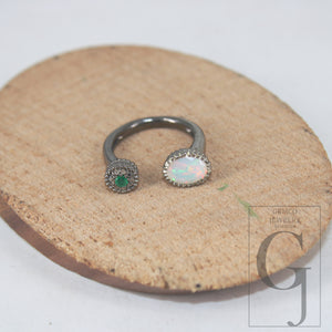 Antique Finish Opal Ring  Emerald Ring Designer Rosecut Pave Rosecut Diamond Rings 925 Sterling Silver Handmade Silver Finish Diamond Ring