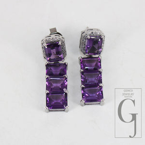 Very Beautiful Amethyst emerald cut earring designer Rosecut pave diamond earring 925 sterling silver handmade silver finish diamond earring