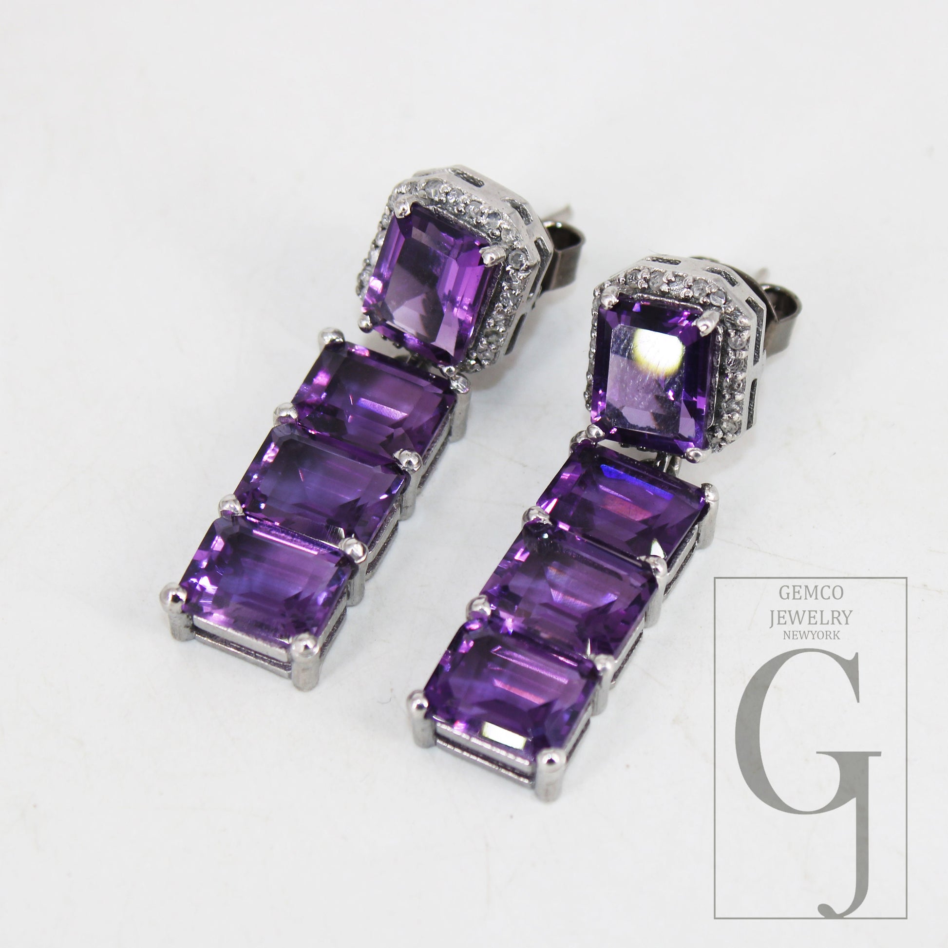 Very Beautiful Amethyst emerald cut earring designer Rosecut pave diamond earring 925 sterling silver handmade silver finish diamond earring