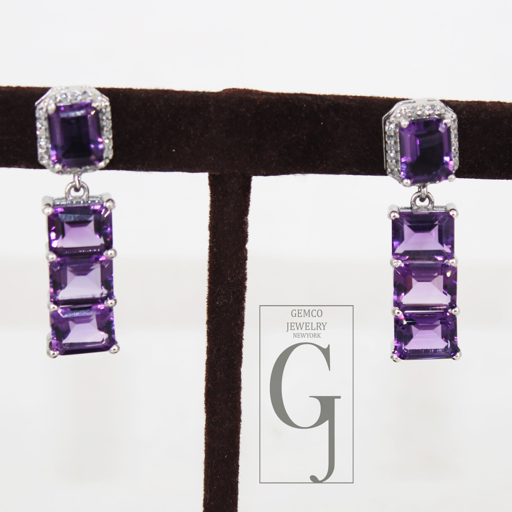 Very Beautiful Amethyst emerald cut earring designer Rosecut pave diamond earring 925 sterling silver handmade silver finish diamond earring