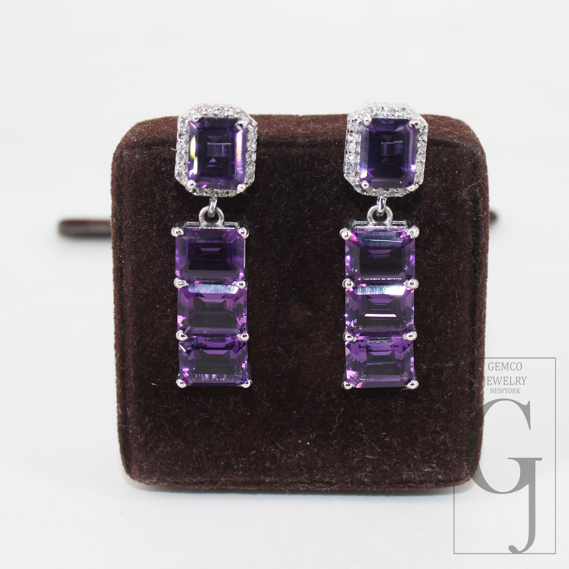 Very Beautiful Amethyst emerald cut earring designer Rosecut pave diamond earring 925 sterling silver handmade silver finish diamond earring