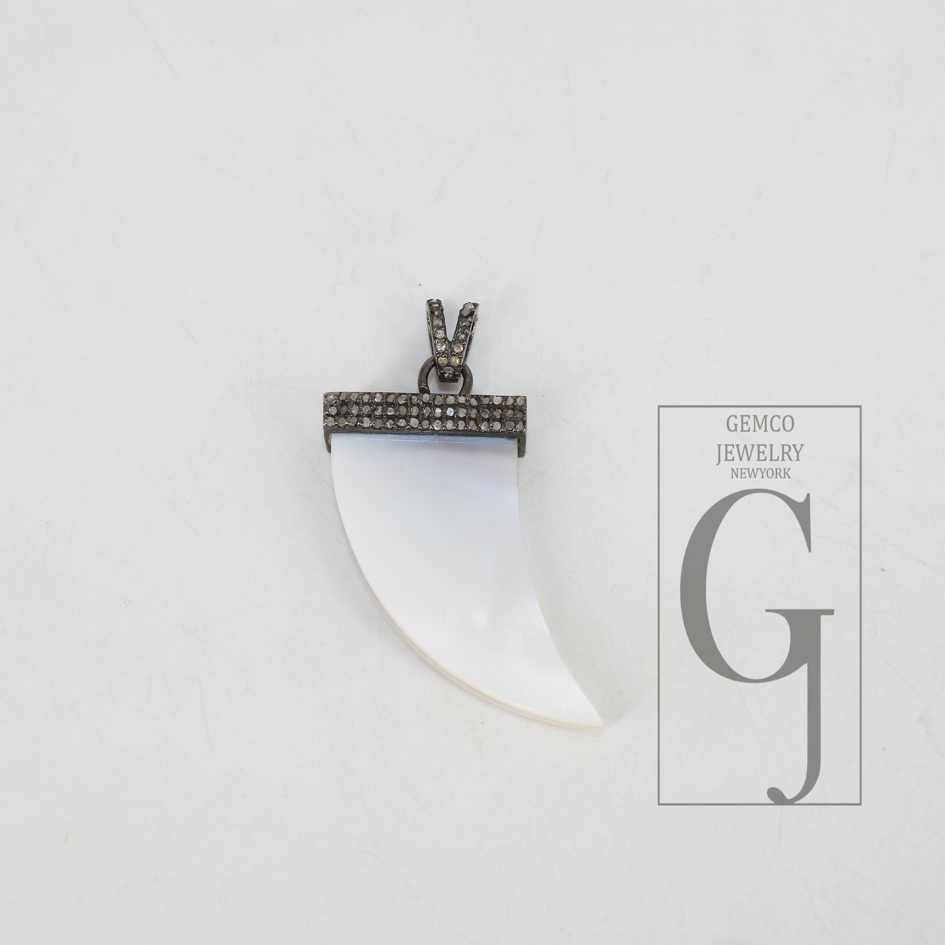 Mother of pearl tiger tooth pendant designer Rosecut pave diamond pendant 925 sterling silver handmade finish diamond charm necklace pendant
