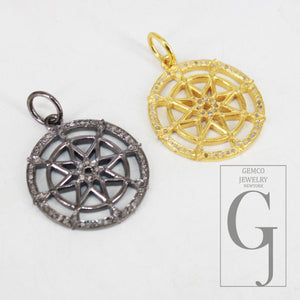 Antique Finish Star Pendant Designer Rosecut Pave Diamond Pendant 925 Sterling Silver Handmade Finish Diamond Charms Necklace Pendant