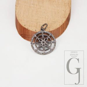Antique Finish Star Pendant Designer Rosecut Pave Diamond Pendant 925 Sterling Silver Handmade Finish Diamond Charms Necklace Pendant