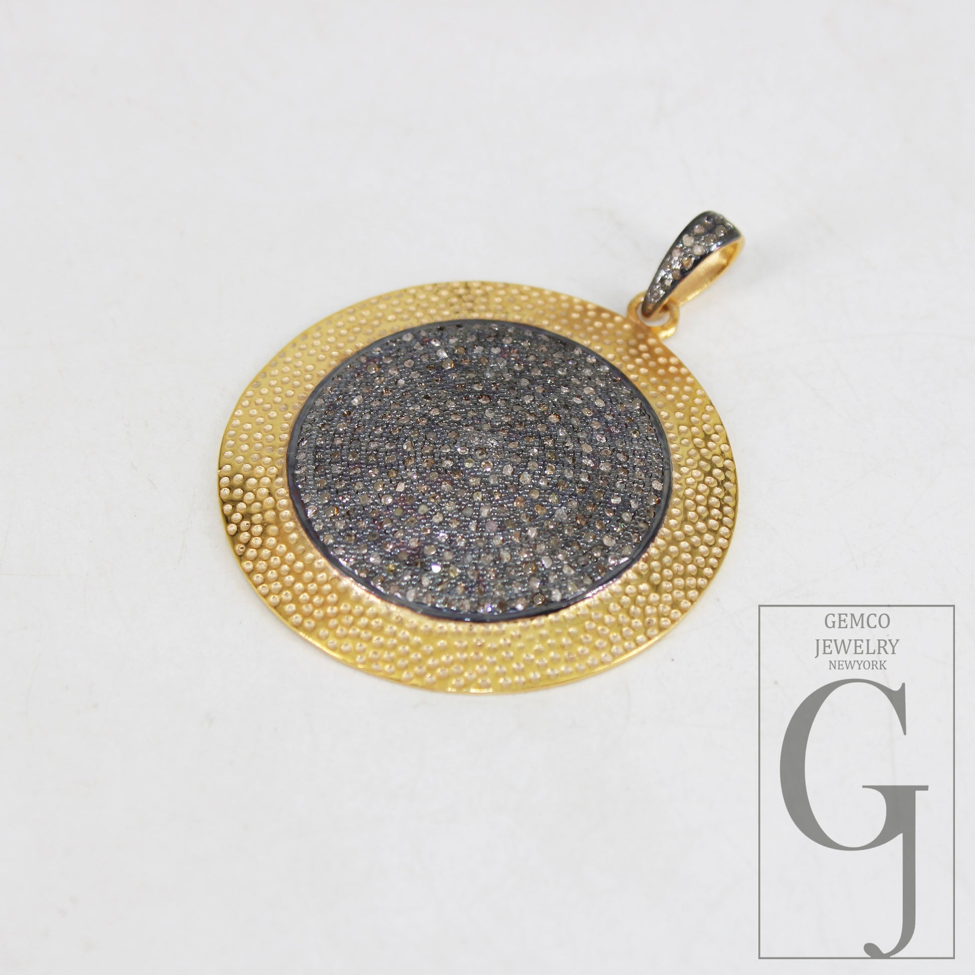 Gold finish round shape design charm latest design Rosecut pave diamond pendant 925 sterling silver handmade finish diamond pendant jewelry