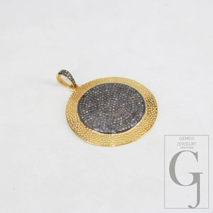 Gold finish round shape design charm latest design Rosecut pave diamond pendant 925 sterling silver handmade finish diamond pendant jewelry