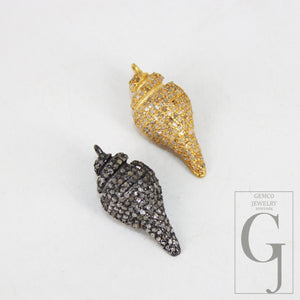Very Beautiful seashell designer Rosecut full pave diamond pendant 925 sterling silver handmade finish diamond charms necklace pendant