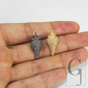 Very Beautiful seashell designer Rosecut full pave diamond pendant 925 sterling silver handmade finish diamond charms necklace pendant