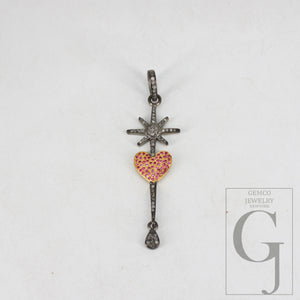 Antique Look Heart Pendant Rosecut Pave Diamond Pendant 925 Sterling Silver Handmade Finish Diamond Charms Necklace Pendant