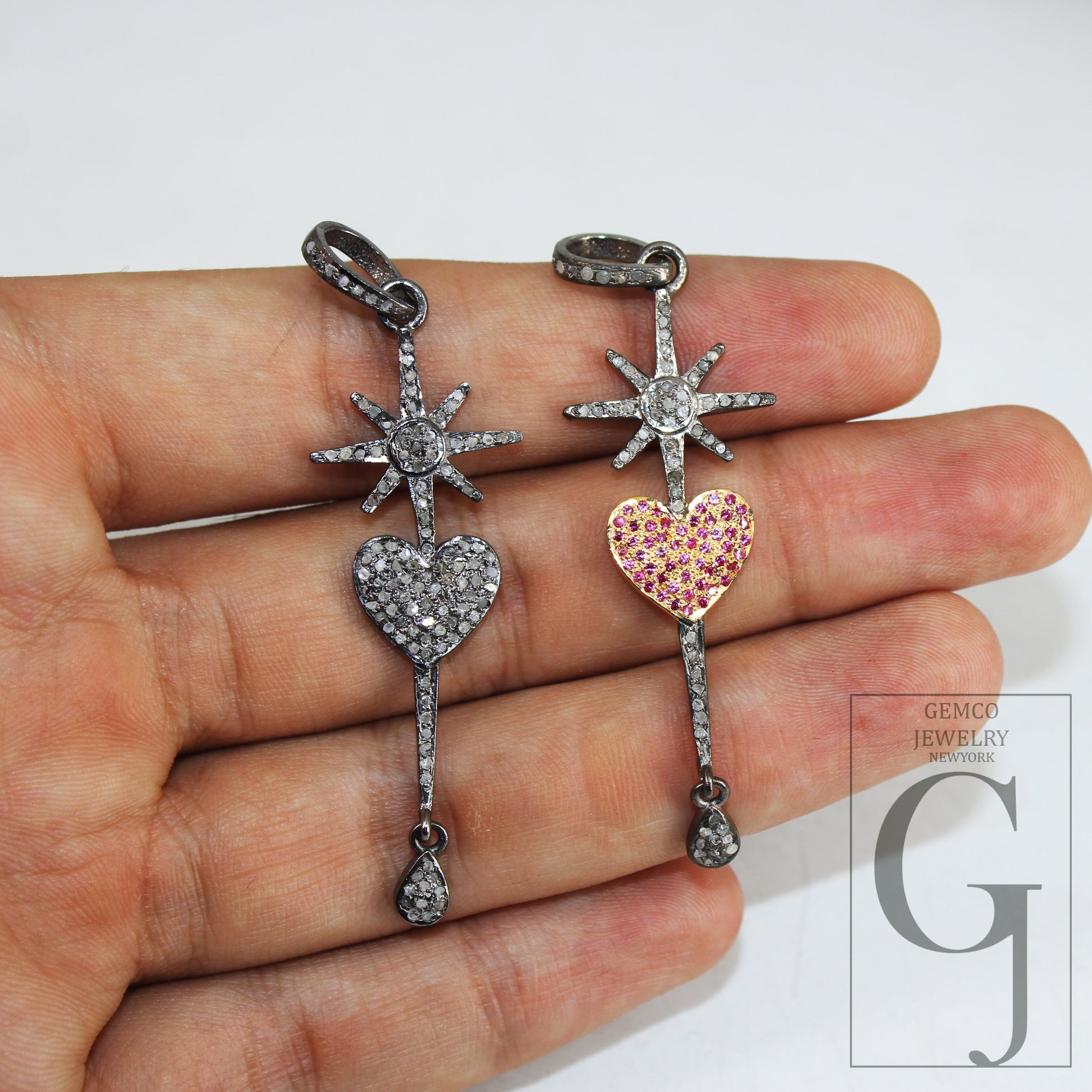 Antique Look Heart Pendant Rosecut Pave Diamond Pendant 925 Sterling Silver Handmade Finish Diamond Charms Necklace Pendant