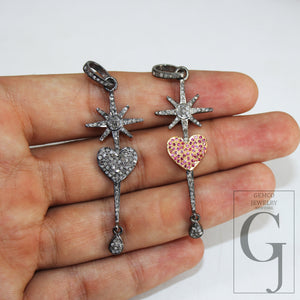 Antique Look Heart Pendant Rosecut Pave Diamond Pendant 925 Sterling Silver Handmade Finish Diamond Charms Necklace Pendant