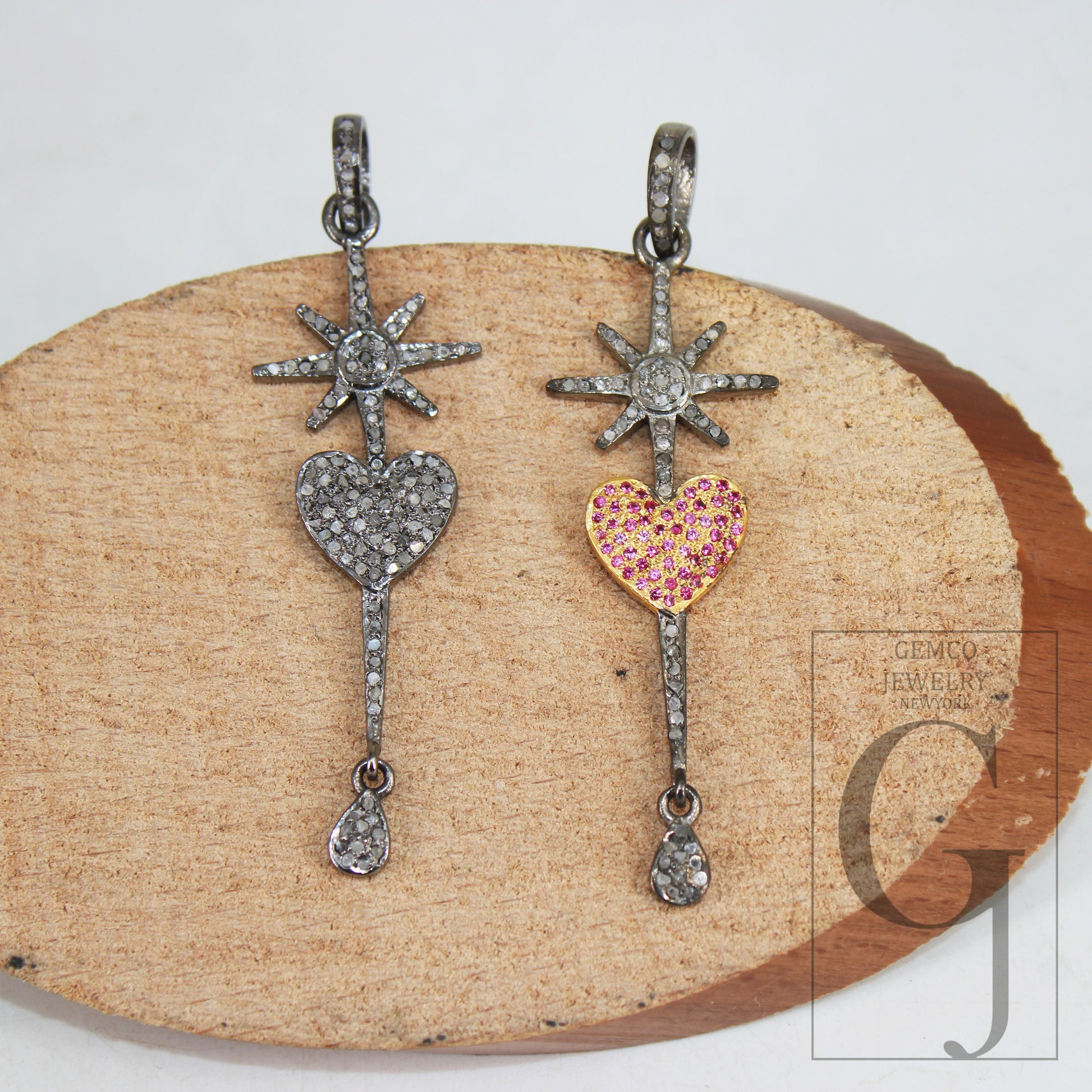 Antique Look Heart Pendant Rosecut Pave Diamond Pendant 925 Sterling Silver Handmade Finish Diamond Charms Necklace Pendant