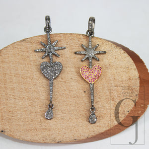 Antique Look Heart Pendant Rosecut Pave Diamond Pendant 925 Sterling Silver Handmade Finish Diamond Charms Necklace Pendant